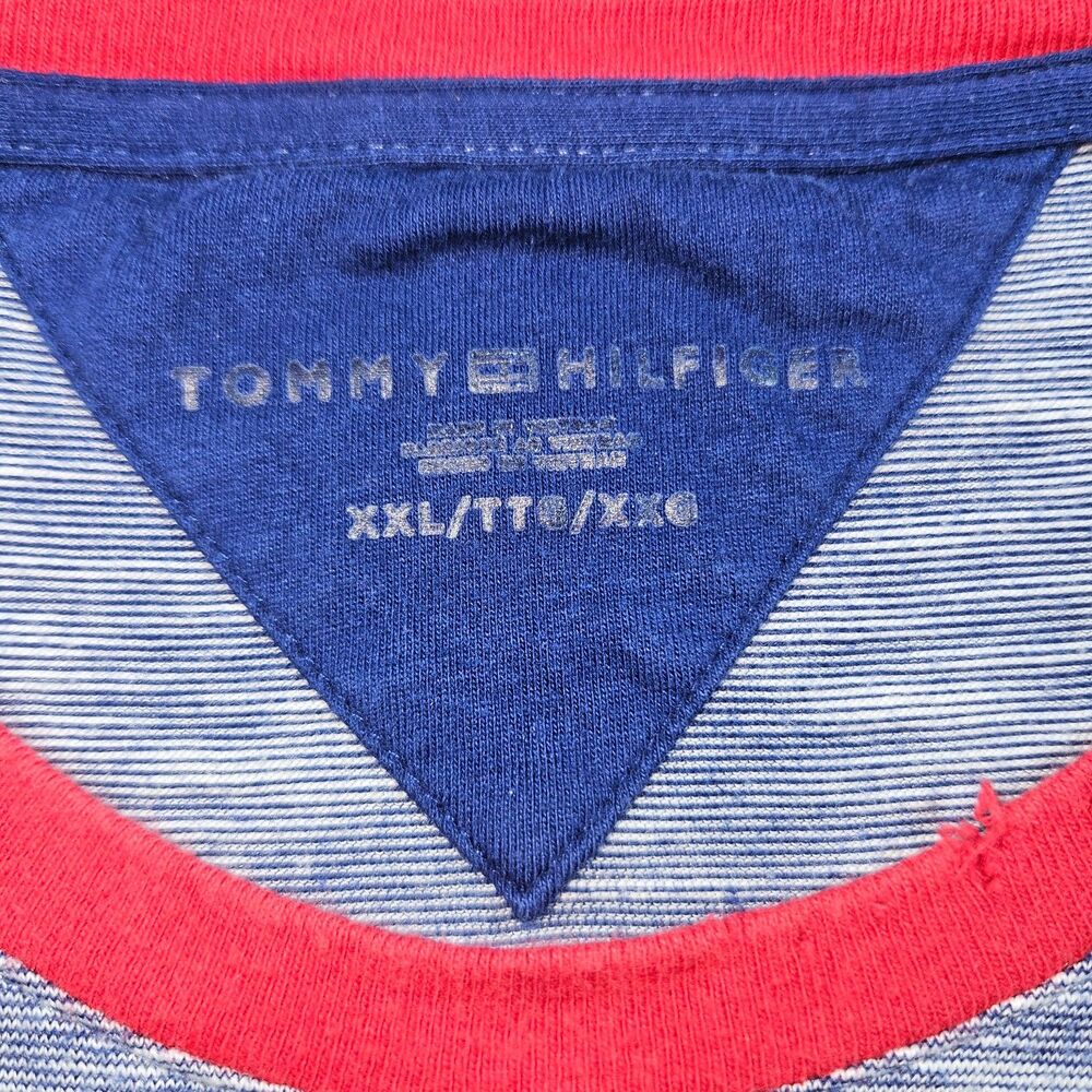 Tommy Hilfiger Striped Banana Logo T-Shirt Men's XXL Blue Red Crewneck Y2K Tee